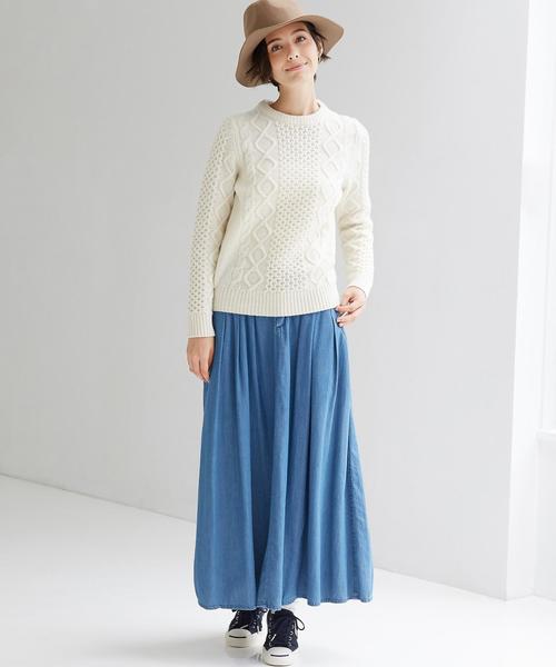 green label relaxing（グリーンレーベルリラクシング）の「［WEB限定］GC C/Rギャザー マキシスカート（デニムスカート・レディース・ネイビー/ライトブルー・FREE）」の12枚目の写真
