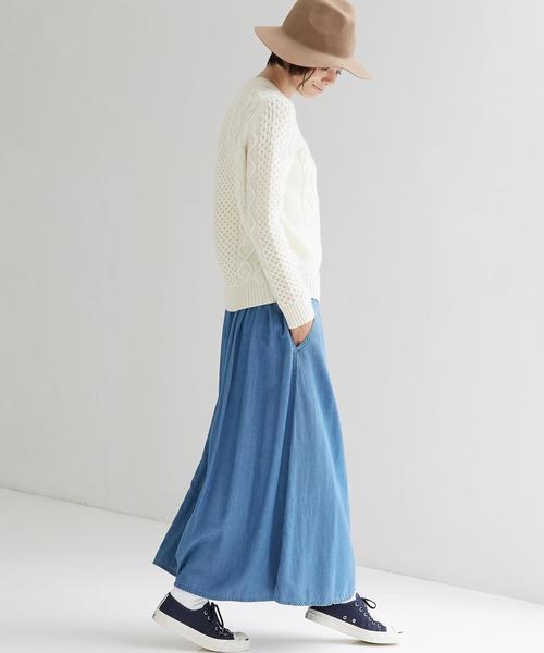 green label relaxing（グリーンレーベルリラクシング）の「［WEB限定］GC C/Rギャザー マキシスカート（デニムスカート・レディース・ネイビー/ライトブルー・FREE）」の16枚目の写真