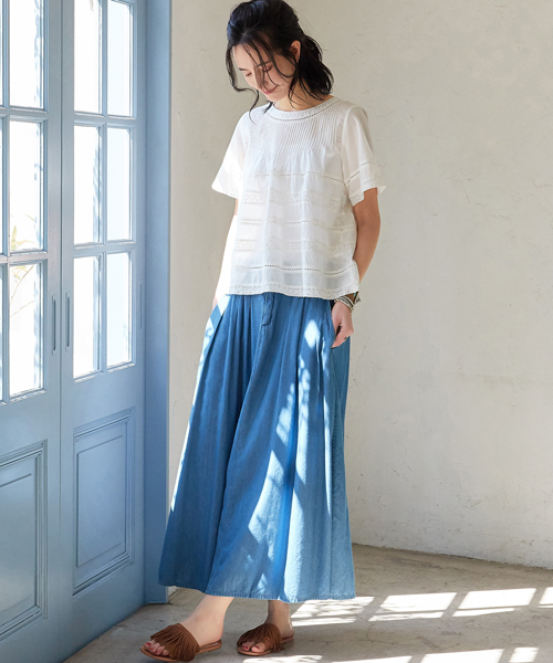 green label relaxing（グリーンレーベルリラクシング）の「［WEB限定］GC C/Rギャザー マキシスカート（デニムスカート・レディース・ネイビー/ライトブルー・FREE）」の18枚目の写真