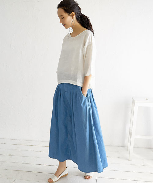 green label relaxing（グリーンレーベルリラクシング）の「［WEB限定］GC C/Rギャザー マキシスカート（デニムスカート・レディース・ネイビー/ライトブルー・FREE）」の21枚目の写真