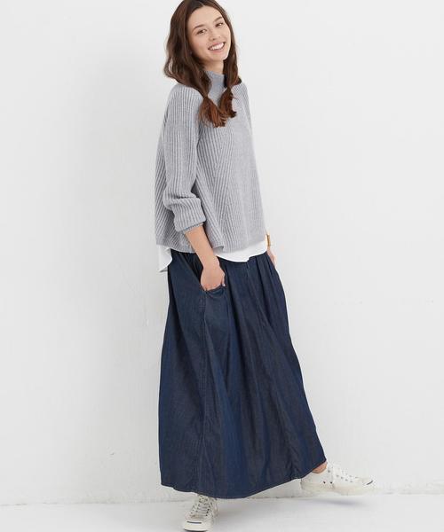 green label relaxing（グリーンレーベルリラクシング）の「［WEB限定］GC C/Rギャザー マキシスカート（デニムスカート・レディース・ネイビー/ライトブルー・FREE）」の6枚目の写真