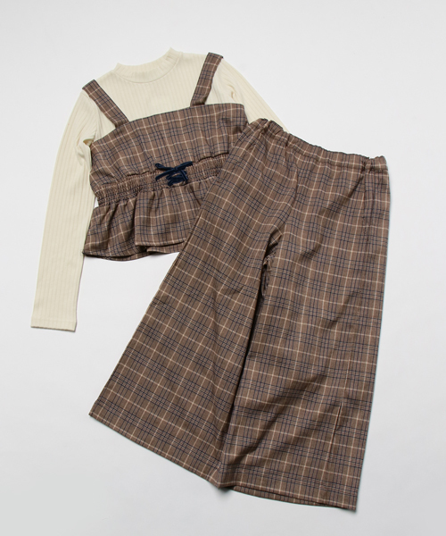 Lindsay リンジィ の グレンチェックビスチェ長袖tシャツ ワイドパンツセットアップ Tシャツ カットソー Wear