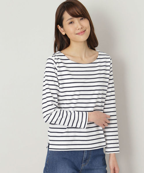NATURAL BEAUTY BASIC（ナチュラルビューティーベーシック）の「ベーシックボーダー７分袖（Tシャツ/カットソー・レディース・オフホワイト/ライトホワイト/ベージュ系その他・MEDIUM）」の2枚目の写真