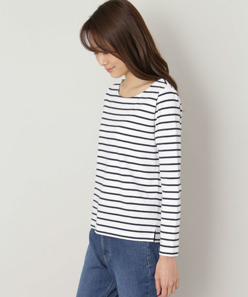 NATURAL BEAUTY BASIC（ナチュラルビューティーベーシック）の「ベーシックボーダー７分袖（Tシャツ/カットソー・レディース・オフホワイト/ライトホワイト/ベージュ系その他・MEDIUM）」の6枚目の写真