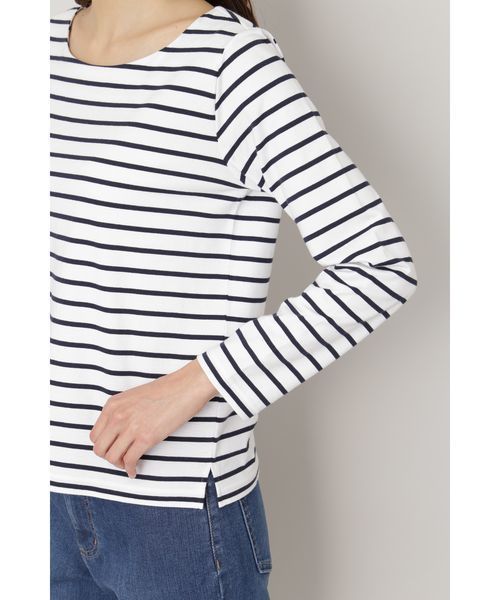 NATURAL BEAUTY BASIC（ナチュラルビューティーベーシック）の「ベーシックボーダー７分袖（Tシャツ/カットソー・レディース・オフホワイト/ライトホワイト/ベージュ系その他・MEDIUM）」の9枚目の写真
