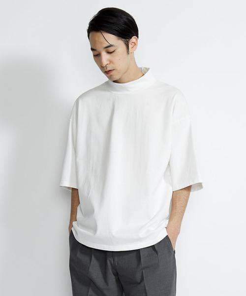 EN ROUTE(アンルート)の「<EN ROUTE>モックネック ルーズフィット ハーフスリーブT(Tシャツ/カットソー・メンズ・ホワイト/ネイビー・1/2/3)」の1枚目の写真