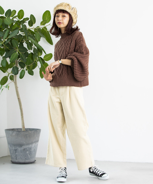 WEGO(ウィゴー)の「WEGO/ロービングハイネックケーブルニット(ニット/セーター・レディース・ダークブラウン/ピンク/アイボリー/杢グレー/ライトベージュ・FREE)」の8枚目の写真