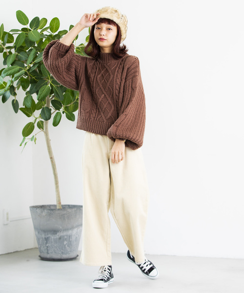 WEGO(ウィゴー)の「WEGO/ロービングハイネックケーブルニット(ニット/セーター・レディース・ダークブラウン/ピンク/アイボリー/杢グレー/ライトベージュ・FREE)」の9枚目の写真