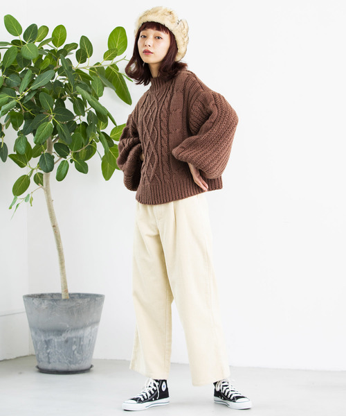 WEGO(ウィゴー)の「WEGO/ロービングハイネックケーブルニット(ニット/セーター・レディース・ダークブラウン/ピンク/アイボリー/杢グレー/ライトベージュ・FREE)」の11枚目の写真