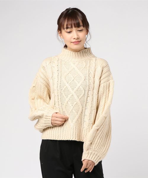 WEGO(ウィゴー)の「WEGO/ロービングハイネックケーブルニット(ニット/セーター・レディース・ダークブラウン/ピンク/アイボリー/杢グレー/ライトベージュ・FREE)」の19枚目の写真