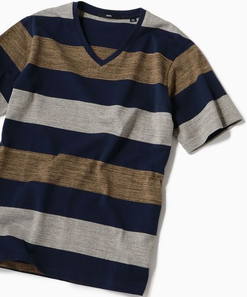 SHIPS(シップス)の「SC: MADE IN JAPAN ワイドボーダー Vネック Tシャツ 19SS(Tシャツ/カットソー・メンズ・チャコールグレー/ライトブルー/ネイビー/ブラウン/レッド/イエロー/コバルトブルー/ダークネイビー・SMALL/MEDIUM/LARGE/X-LARGE)」の3枚目の写真