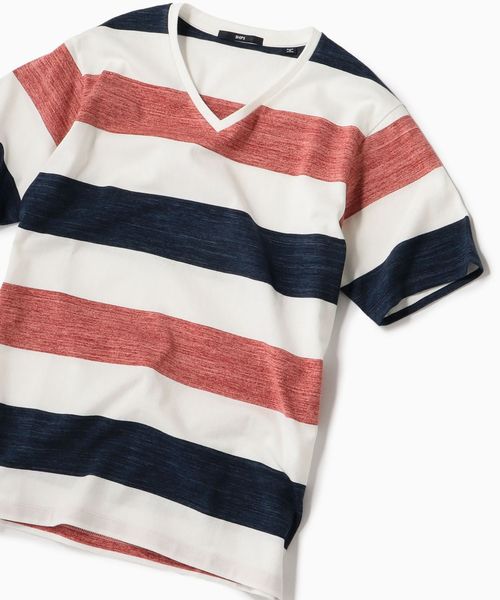 SHIPS(シップス)の「SC: MADE IN JAPAN ワイドボーダー Vネック Tシャツ 19SS(Tシャツ/カットソー・メンズ・チャコールグレー/ライトブルー/ネイビー/ブラウン/レッド/イエロー/コバルトブルー/ダークネイビー・SMALL/MEDIUM/LARGE/X-LARGE)」の8枚目の写真