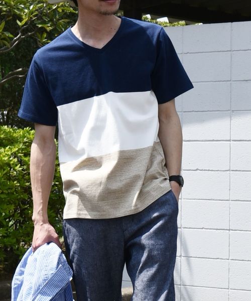SHIPS(シップス)の「SC: MADE IN JAPAN ワイドボーダー Vネック Tシャツ 19SS(Tシャツ/カットソー・メンズ・チャコールグレー/ライトブルー/ネイビー/ブラウン/レッド/イエロー/コバルトブルー/ダークネイビー・SMALL/MEDIUM/LARGE/X-LARGE)」の7枚目の写真