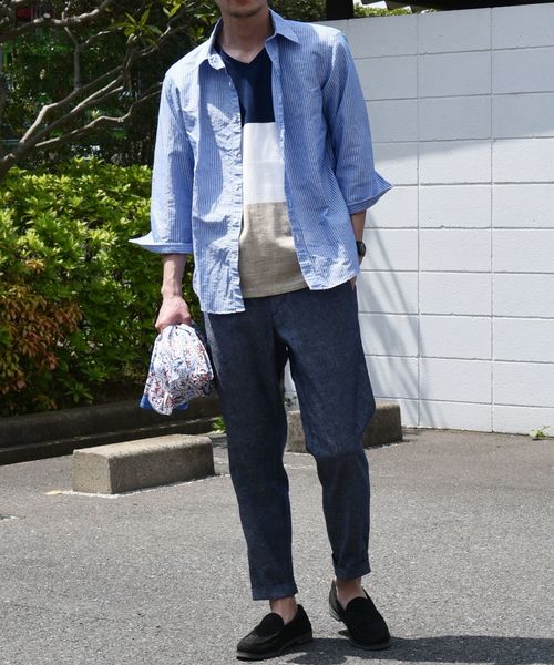 SHIPS(シップス)の「SC: MADE IN JAPAN ワイドボーダー Vネック Tシャツ 19SS(Tシャツ/カットソー・メンズ・チャコールグレー/ライトブルー/ネイビー/ブラウン/レッド/イエロー/コバルトブルー/ダークネイビー・SMALL/MEDIUM/LARGE/X-LARGE)」の9枚目の写真