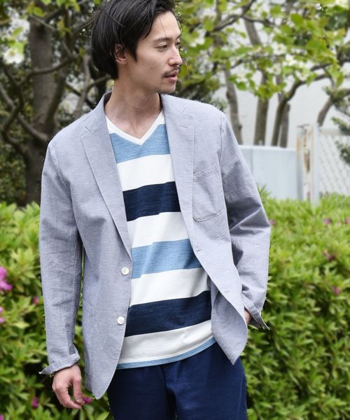SHIPS(シップス)の「SC: MADE IN JAPAN ワイドボーダー Vネック Tシャツ 19SS(Tシャツ/カットソー・メンズ・チャコールグレー/ライトブルー/ネイビー/ブラウン/レッド/イエロー/コバルトブルー/ダークネイビー・SMALL/MEDIUM/LARGE/X-LARGE)」の10枚目の写真