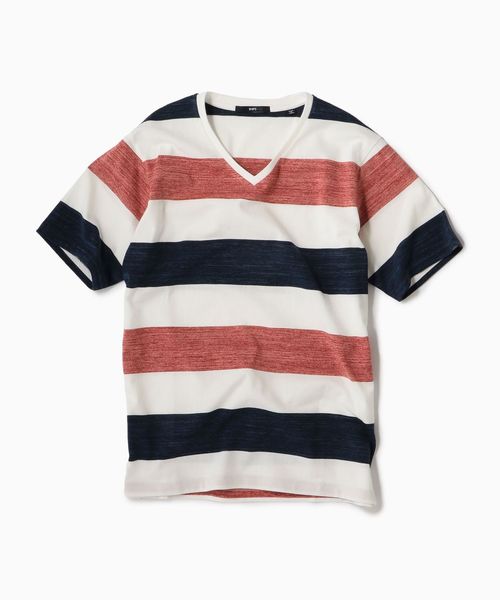 SHIPS(シップス)の「SC: MADE IN JAPAN ワイドボーダー Vネック Tシャツ 19SS(Tシャツ/カットソー・メンズ・チャコールグレー/ライトブルー/ネイビー/ブラウン/レッド/イエロー/コバルトブルー/ダークネイビー・SMALL/MEDIUM/LARGE/X-LARGE)」の16枚目の写真