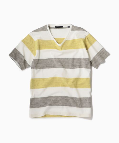 SHIPS(シップス)の「SC: MADE IN JAPAN ワイドボーダー Vネック Tシャツ 19SS(Tシャツ/カットソー・メンズ・チャコールグレー/ライトブルー/ネイビー/ブラウン/レッド/イエロー/コバルトブルー/ダークネイビー・SMALL/MEDIUM/LARGE/X-LARGE)」の17枚目の写真