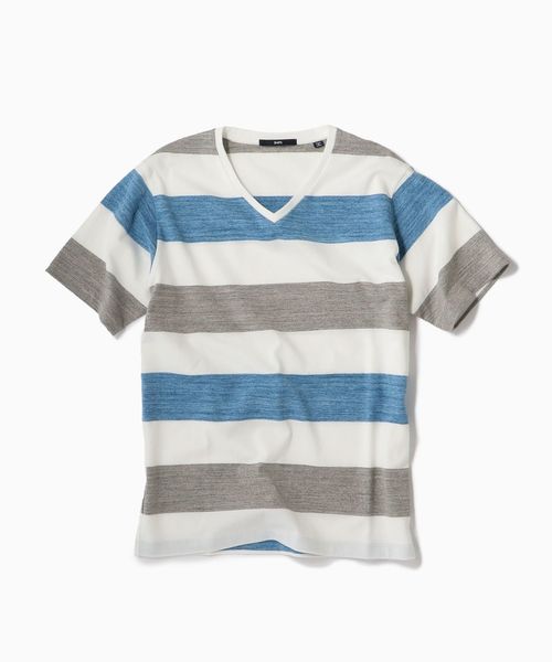 SHIPS(シップス)の「SC: MADE IN JAPAN ワイドボーダー Vネック Tシャツ 19SS(Tシャツ/カットソー・メンズ・チャコールグレー/ライトブルー/ネイビー/ブラウン/レッド/イエロー/コバルトブルー/ダークネイビー・SMALL/MEDIUM/LARGE/X-LARGE)」の18枚目の写真