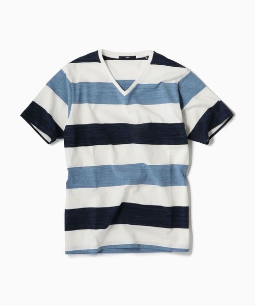 SHIPS(シップス)の「SC: MADE IN JAPAN ワイドボーダー Vネック Tシャツ 19SS(Tシャツ/カットソー・メンズ・チャコールグレー/ライトブルー/ネイビー/ブラウン/レッド/イエロー/コバルトブルー/ダークネイビー・SMALL/MEDIUM/LARGE/X-LARGE)」の19枚目の写真