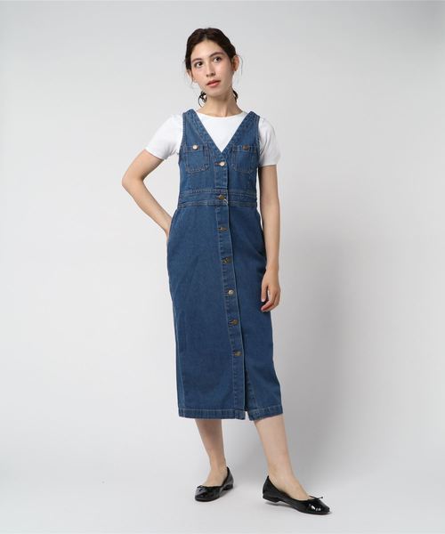 セール ミモレ丈前ボタンデニムワンピース ジャンパースカート Styleblock スタイルブロック のファッション通販 Zozotown