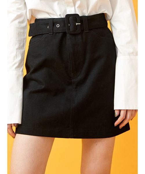 EMODA（エモダ）の「ベルトボックスミニスカート（スカート・レディース・ブラック/ホワイト/キャメル・SMALL/MEDIUM）」の3枚目の写真