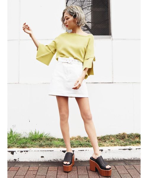 EMODA（エモダ）の「ベルトボックスミニスカート（スカート・レディース・ブラック/ホワイト/キャメル・SMALL/MEDIUM）」の10枚目の写真