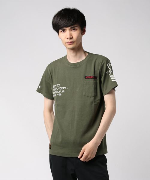 VIBGYOR(ヴィブジョー)の「スパンテレコミリタリークルーネックTシャツ (RM)(Tシャツ/カットソー・メンズ・ブラック/グレー/オフホワイト/カーキ・MEDIUM/X-LARGE/LARGE)」の2枚目の写真