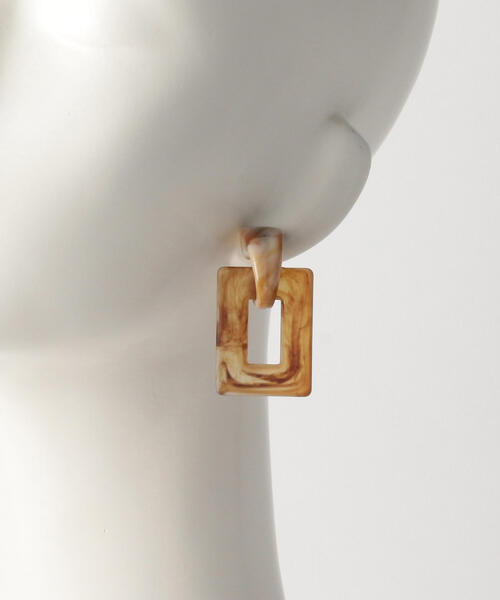 green label relaxing（グリーンレーベルリラクシング）の「CFCスクエアマーブルコンビ ピアス（ピアス（両耳用）・レディース・ブラウン/ダークグリーン・FREE）」の7枚目の写真