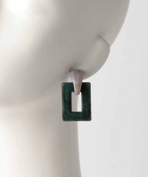 green label relaxing（グリーンレーベルリラクシング）の「CFCスクエアマーブルコンビ ピアス（ピアス（両耳用）・レディース・ブラウン/ダークグリーン・FREE）」の9枚目の写真