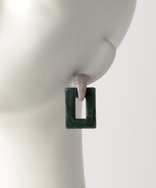 green label relaxing（グリーンレーベルリラクシング）の「CFCスクエアマーブルコンビ ピアス（ピアス（両耳用）・レディース・ブラウン/ダークグリーン・FREE）」の10枚目の写真