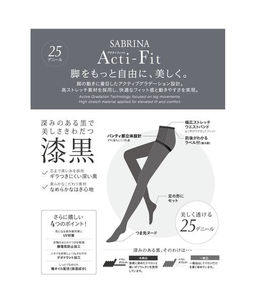 SABRINA(サブリナ)の「【SABRINA-アクティフィット】「漆黒」25デニール ストッキング(タイツ/ストッキング・レディース・ブラック・M~L/L~LL)」の3枚目の写真