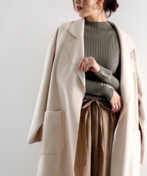 classicalelf(クラシカルエルフ)の「上品さを格上げ。ベルト付テーラードチェスターコート(チェスターコート・レディース・ブラック/ブラウン/グレー/アイボリー/キャメル/ブルー/ベージュ・MEDIUM/LARGE/X-LARGE/SMALL)」の12枚目の写真