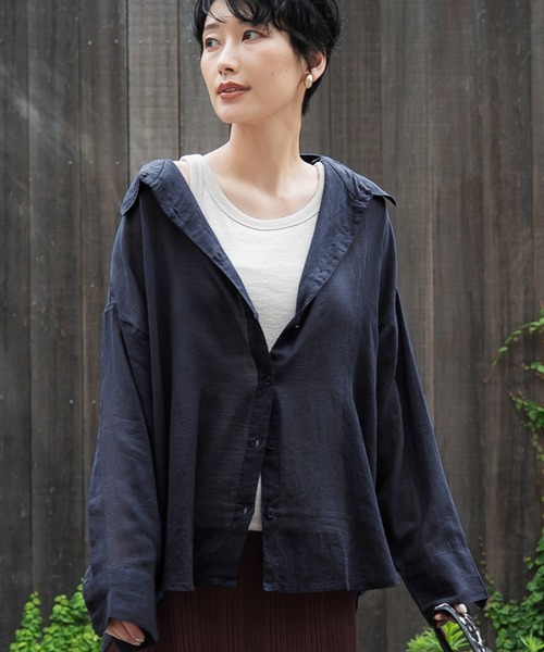 coca(coca)(コカ)の「\新色登場/シアー素材シャツブラウス(シャツ/ブラウス・レディース・ピンク/ホワイト/ブラック/パープル/ブラウン/ダークブルー/レッド/グレー/カーキ・ONE SIZE/M/L)」の8枚目の写真
