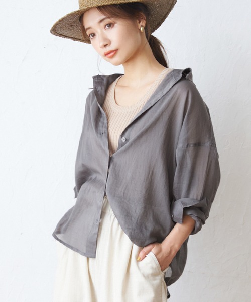coca(coca)(コカ)の「\新色登場/シアー素材シャツブラウス(シャツ/ブラウス・レディース・ピンク/ホワイト/ブラック/パープル/ブラウン/ダークブルー/レッド/グレー/カーキ・ONE SIZE/M/L)」の5枚目の写真