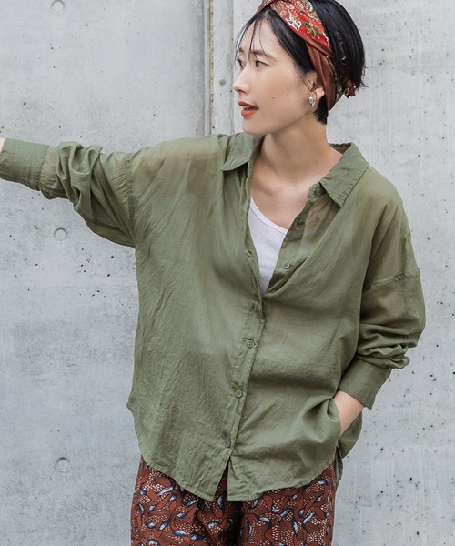 coca(coca)(コカ)の「\新色登場/シアー素材シャツブラウス(シャツ/ブラウス・レディース・ピンク/ホワイト/ブラック/パープル/ブラウン/ダークブルー/レッド/グレー/カーキ・ONE SIZE/M/L)」の7枚目の写真