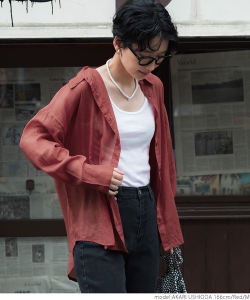 coca(coca)(コカ)の「\新色登場/シアー素材シャツブラウス(シャツ/ブラウス・レディース・ピンク/ホワイト/ブラック/パープル/ブラウン/ダークブルー/レッド/グレー/カーキ・ONE SIZE/M/L)」の10枚目の写真