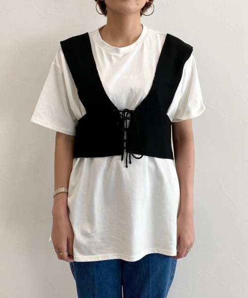 PAGEBOY（ページボーイ）の「2WAYレースアップビスチェ（ベスト・レディース・ブラック/ダークブラウン/グレイッシュベージュ・FREE）」の13枚目の写真