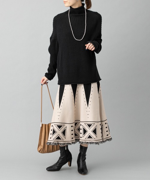 prose verse(プロズヴェール)の「パネル幾何柄フリンジニットスカート(スカート・レディース・アイボリー/ブラウン/ブラック・フリ-)」の22枚目の写真