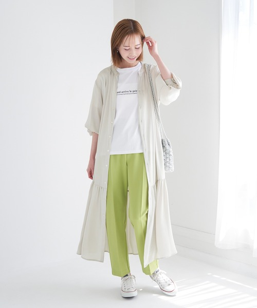 ROPE' PICNIC（ロペピクニック）の「ローウエスト切替サテンシャツワンピース（シャツワンピース・レディース・グレー系その他/ベージュ/サックスブルー・38）」の7枚目の写真