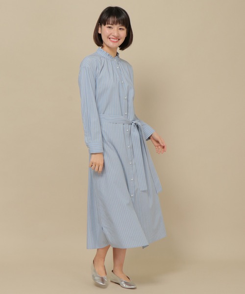 ikka（イッカ）の「カバーリングバンドカラーストライプワンピース（ワンピース・レディース・ネイビー/オフホワイト/ブルー・M）」の3枚目の写真