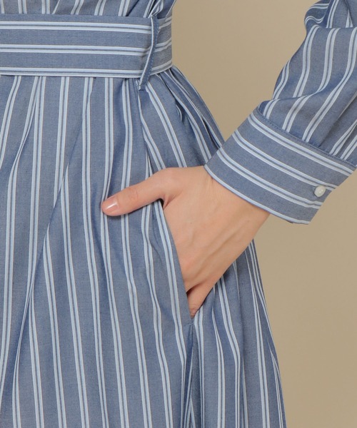 セール】カバーリングバンドカラーストライプワンピース（ワンピース