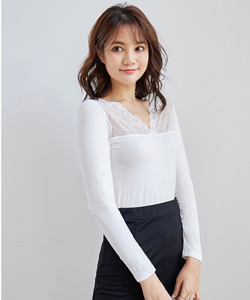 Lace Ladies(レースレディース)の「裏起毛あり/なし あったか長袖インナー(Tシャツ/カットソー・レディース・ホワイト系その他/ホワイト/ブラック系その他/ブラック・M/XL)」の7枚目の写真