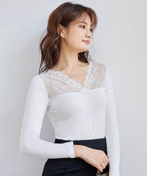 Lace Ladies(レースレディース)の「裏起毛あり/なし あったか長袖インナー(Tシャツ/カットソー・レディース・ホワイト系その他/ホワイト/ブラック系その他/ブラック・M/XL)」の8枚目の写真