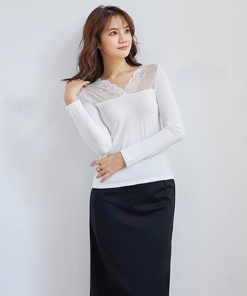 Lace Ladies(レースレディース)の「裏起毛あり/なし あったか長袖インナー(Tシャツ/カットソー・レディース・ホワイト系その他/ホワイト/ブラック系その他/ブラック・M/XL)」の10枚目の写真