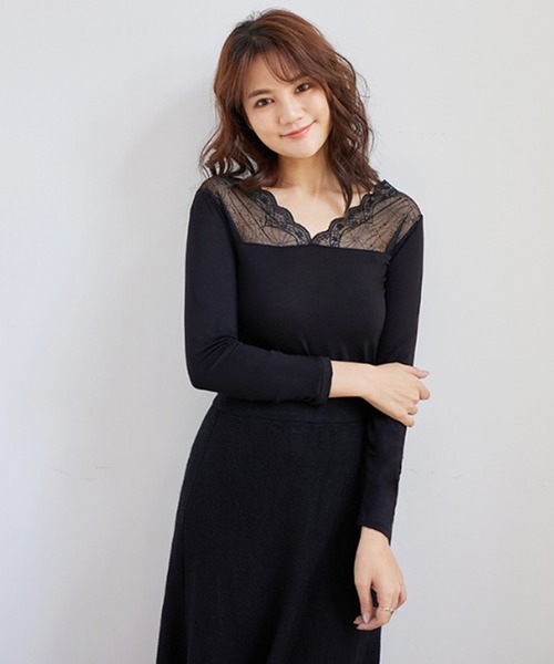 Lace Ladies(レースレディース)の「裏起毛あり/なし あったか長袖インナー(Tシャツ/カットソー・レディース・ホワイト系その他/ホワイト/ブラック系その他/ブラック・M/XL)」の12枚目の写真