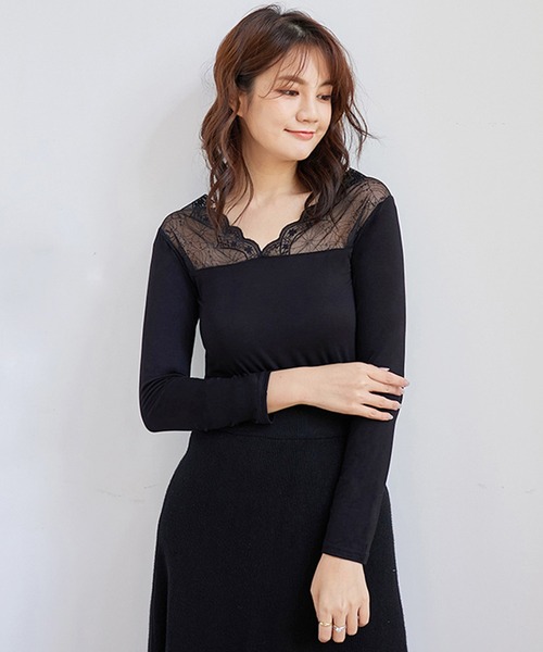 Lace Ladies(レースレディース)の「裏起毛あり/なし あったか長袖インナー(Tシャツ/カットソー・レディース・ホワイト系その他/ホワイト/ブラック系その他/ブラック・M/XL)」の13枚目の写真
