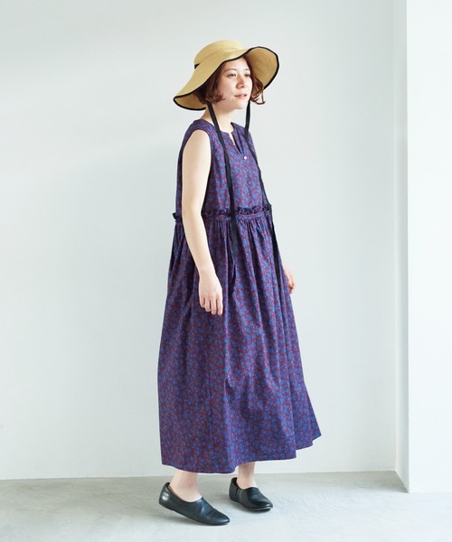 【美品】ビュルデサボン プリント ドレス ワンピース 絵画風 ノースリーブ XS-Lサイズあり 【GINZA COUTURE/銀座クチュール】ノースリーブ