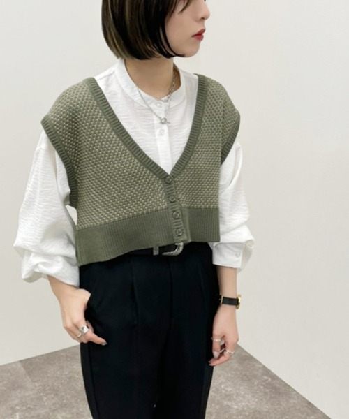 apres jour mignon（アプレジュールミニョン）の「２ＷＡＹジャガードビスチェ【ZOZOTOWN限定アイテム】（ベスト・レディース・ベージュ/グリーン系その他/アイボリー・X-LARGE/フリー）」の21枚目の写真