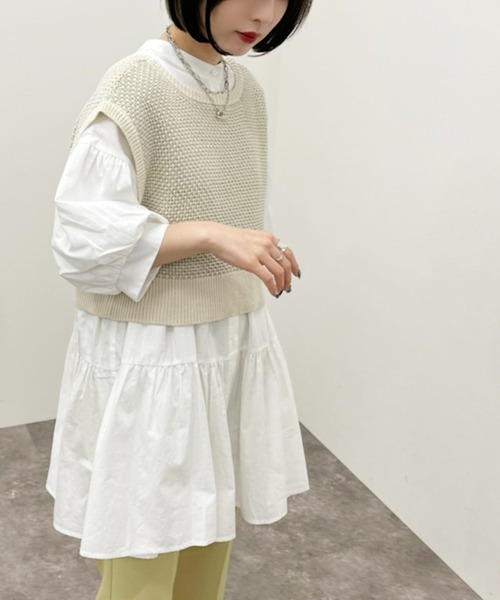 apres jour mignon（アプレジュールミニョン）の「２ＷＡＹジャガードビスチェ【ZOZOTOWN限定アイテム】（ベスト・レディース・ベージュ/グリーン系その他/アイボリー・X-LARGE/フリー）」の9枚目の写真