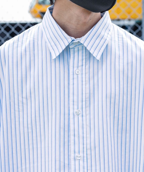 Perushu（ペルーシュ）の「リフレクターロゴストライプアシメシャツ（シャツ/ブラウス・メンズ・ライトグレー/ライトピンク/ホワイト・MEDIUM/LARGE）」の12枚目の写真